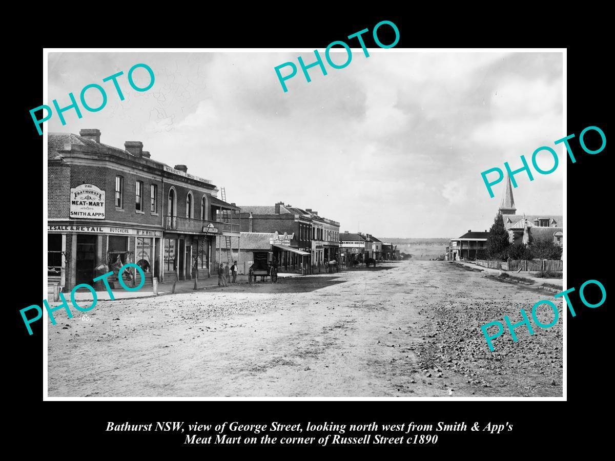 OLD LARGE HISTORIC PHOTO OF BATHURST NSW VIEW OF THE GEORGE STREET & STORES c18