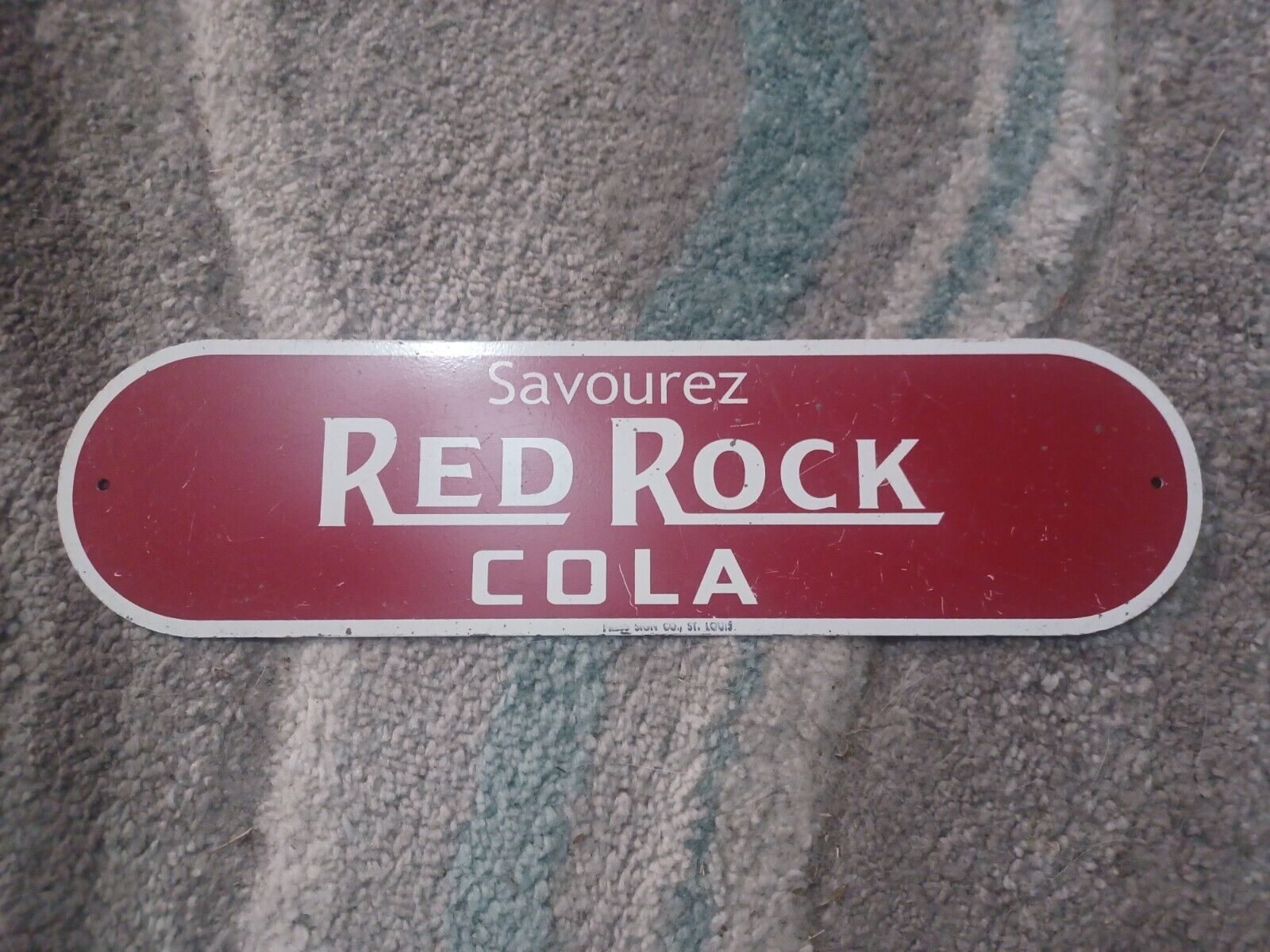 RARE 1950s SAVOUREZ RED ROCK COLA PAINTED METAL SIGN SODA POP COKE GENERAL STORE