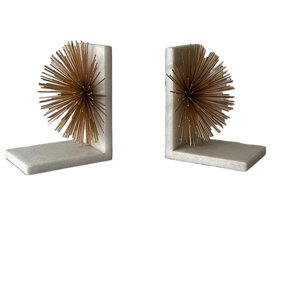 Pier One Book Ends Gold Metal Spiked Marble Mid Century Modern Vintage