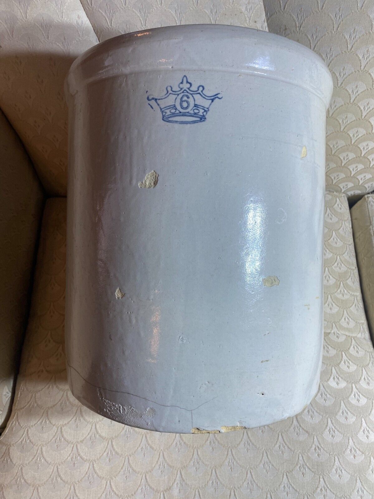 Vintage Robinson Ransbottom Blue Crown 6 Gallon Stoneware Crock