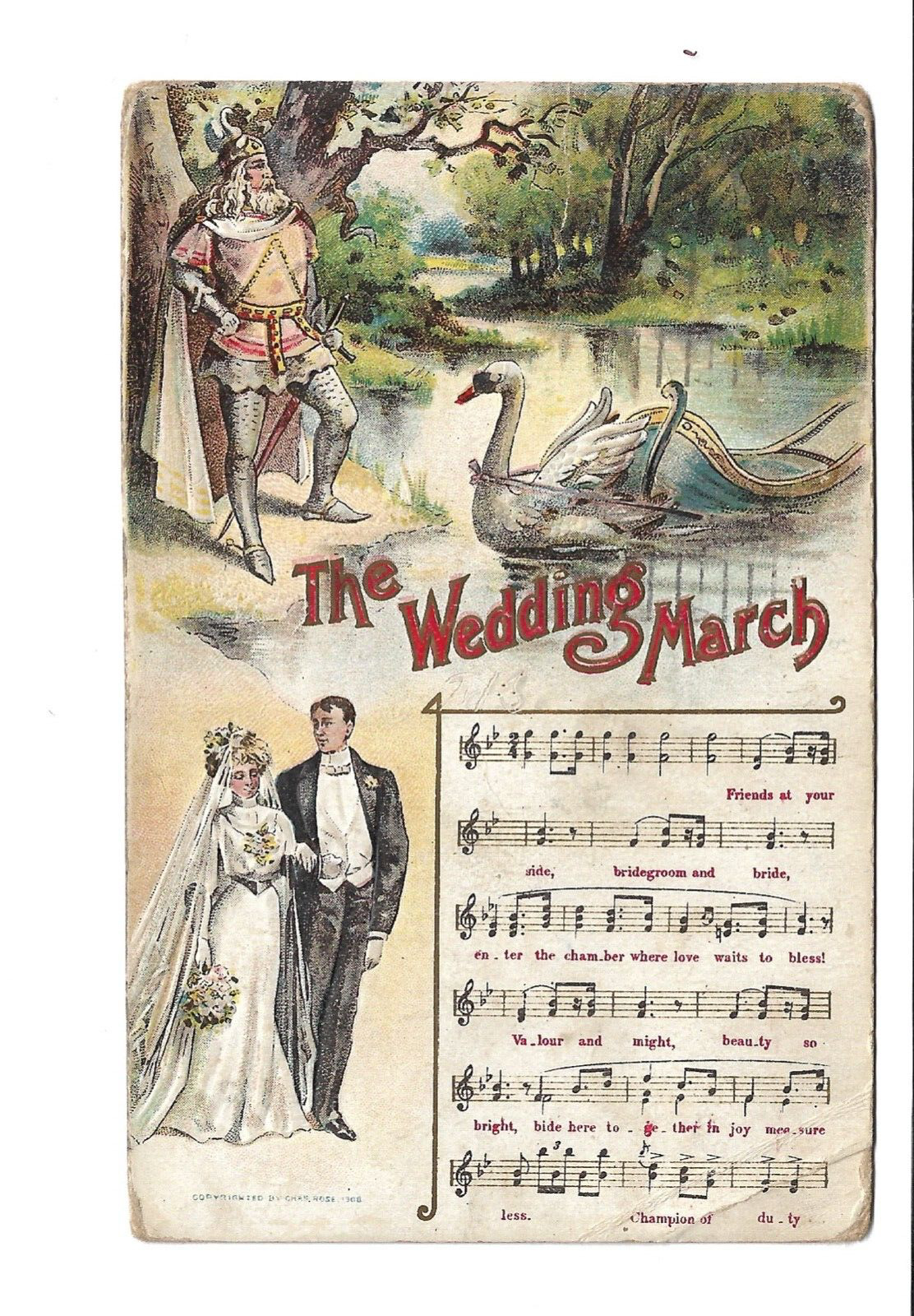 SCARCE  1908 ANTIQUE ILLUSTRATED SONG Postcard  WEDDING MARCH  MUSIC & LYRICS