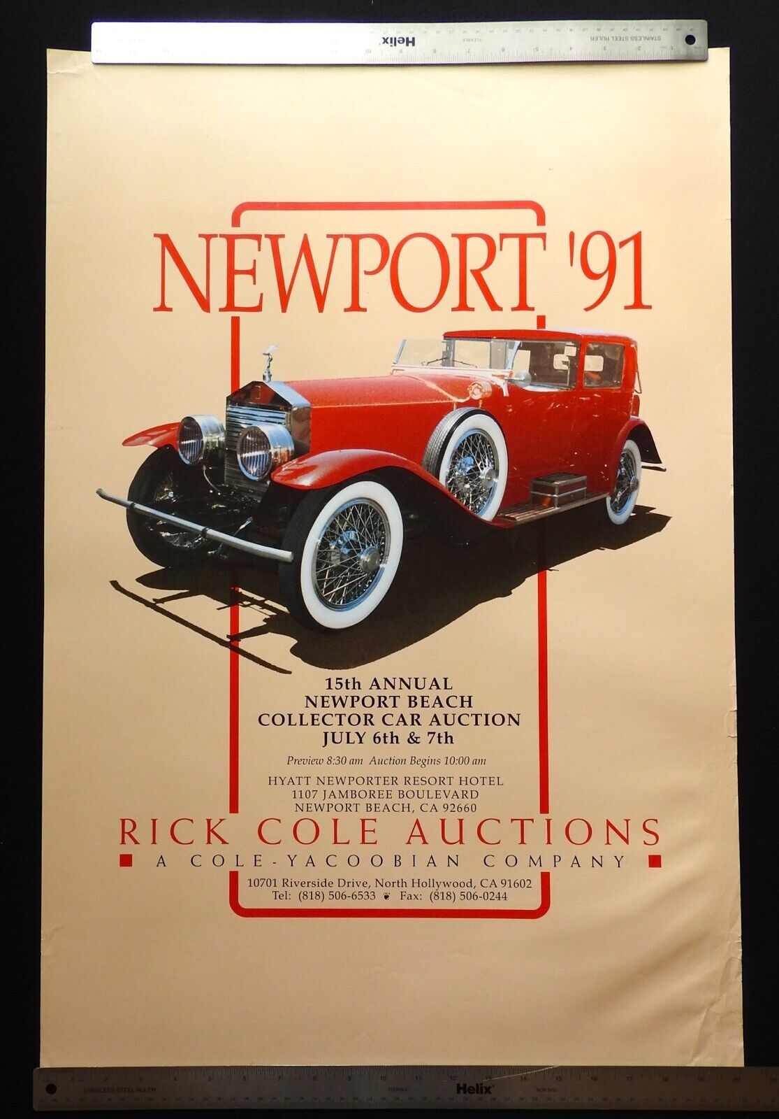 Rick Cole Newport Beach California 1991 Auction Poster ROLLS-ROYCE
