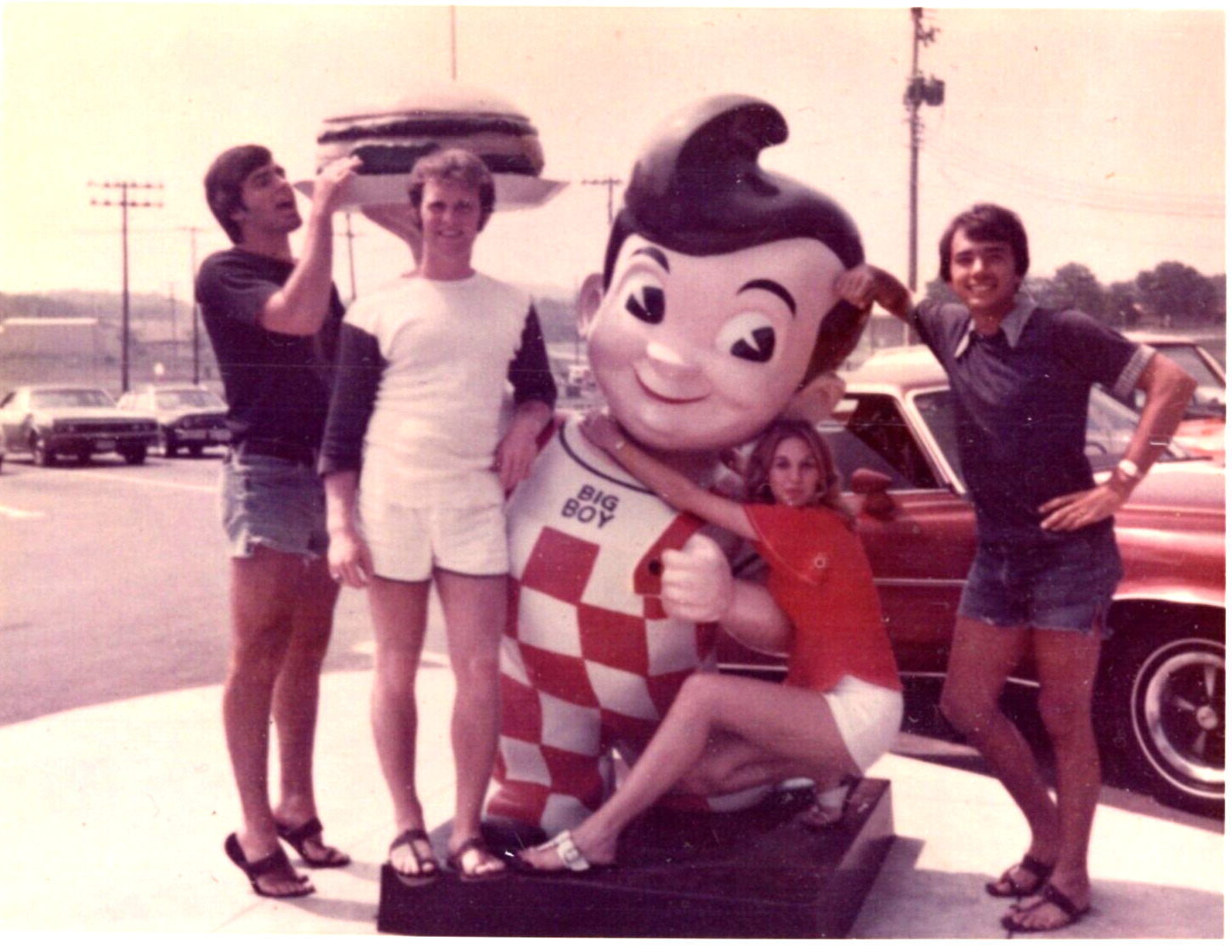 Shoneys Big Boy Original OOAK Snapshot Photo 1970\'s patrons with mascot