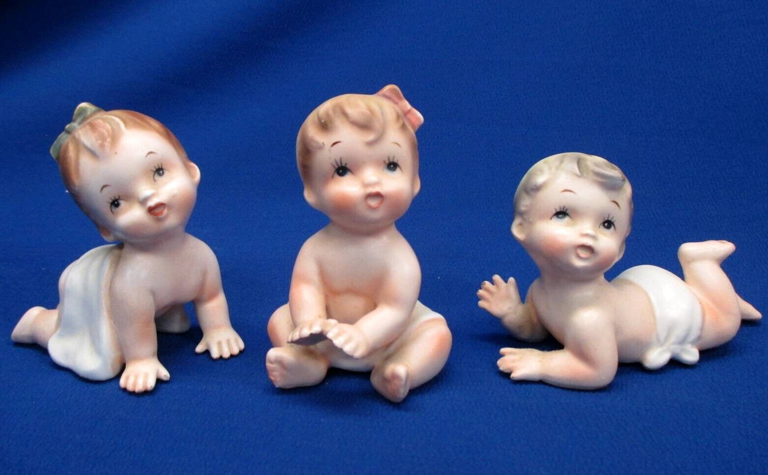 3 1961 INARCO BABIES FIGURINES 2 GIRLS ONE BOY  ORIGINAL STICKERS ON ALL 3