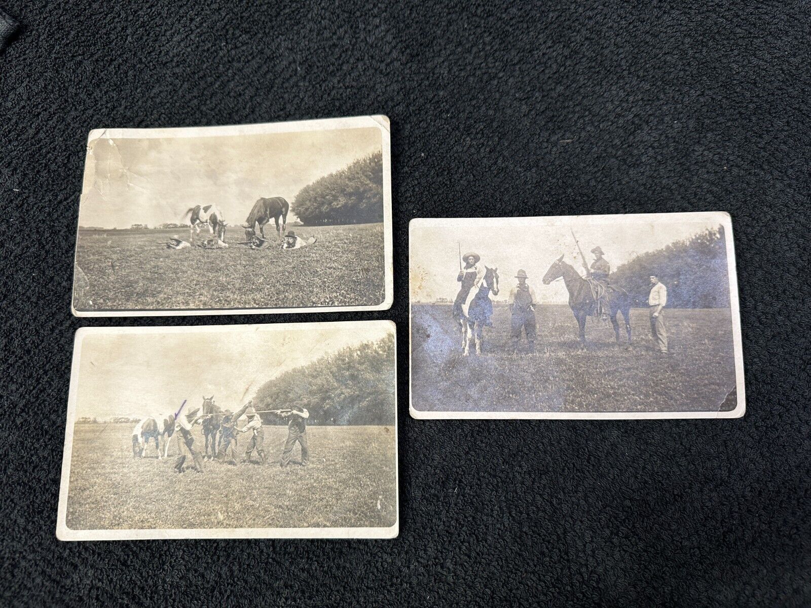 3x Antique RPPC Western Cowboy Horse outlaw lawman acting fighting AZO 1906-1918