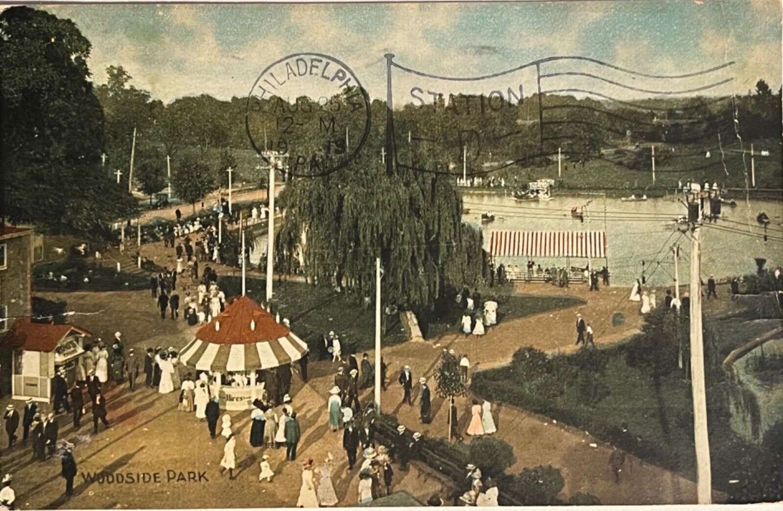 Philadelphia Woodside Park People Crowd Antique Pennsylvania Postcard c1910