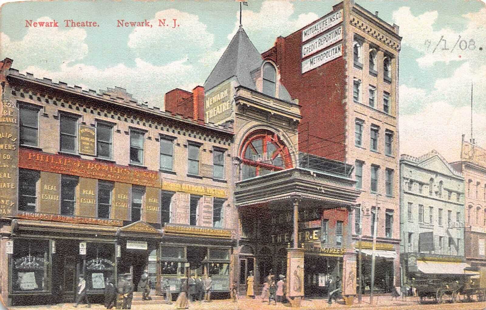 View of Newark Theater, Newark, New Jersey, Early Postcard, Used in 1908