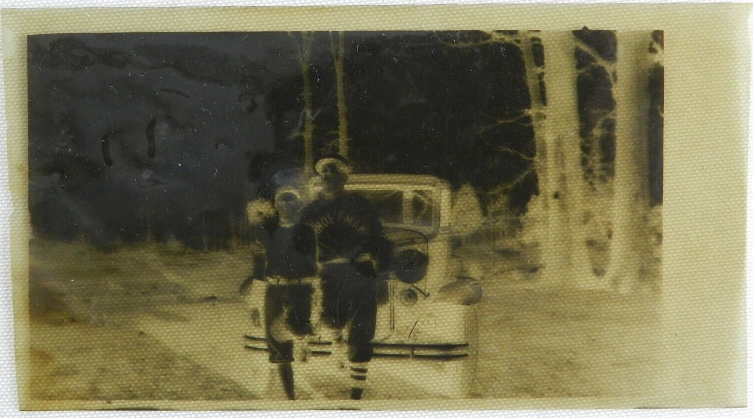 Old Man In Baseball Uniform Holding Son Portrait - Negative Vintage Photograph