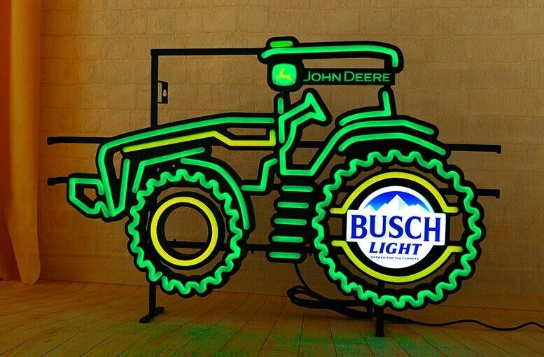John Deere Busch Light Farm Tractor LED Beer Bar Neon Sign With Dimmer