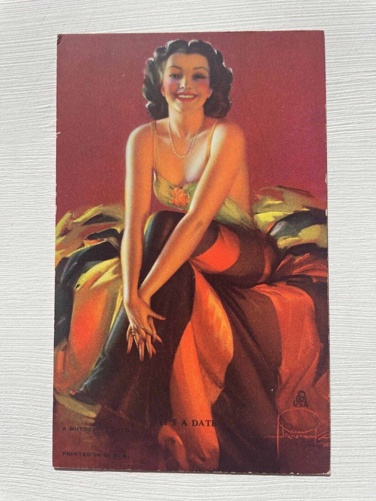 Vintage 1940's Pinup Girl Picture Mutoscope Card Rolf Armstrong- It's A Date