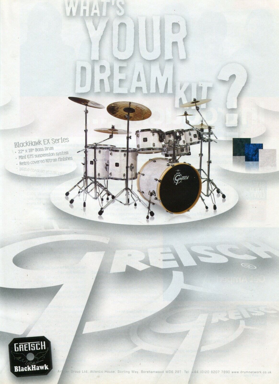 2005 Print Ad of Gretsch Blackhawk EX Series Drum Kit