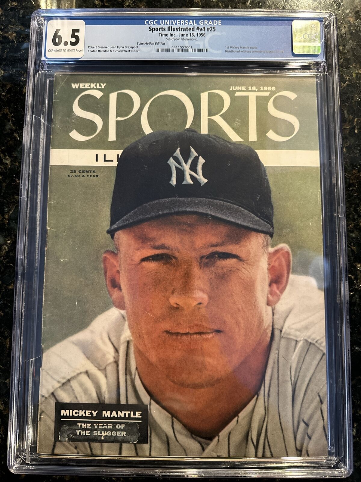CGC Sports Illustrated 1956 Mickey Mantle Yankees Cover 6.5 No Label Magazine