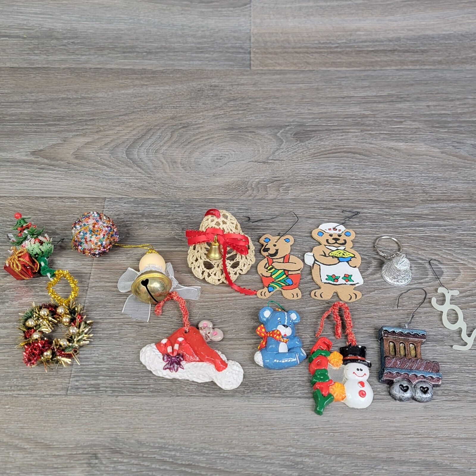Vintage Christmas Ornament Lot of 14 Mixed Handmade Homemade Snowman Bell Mouse