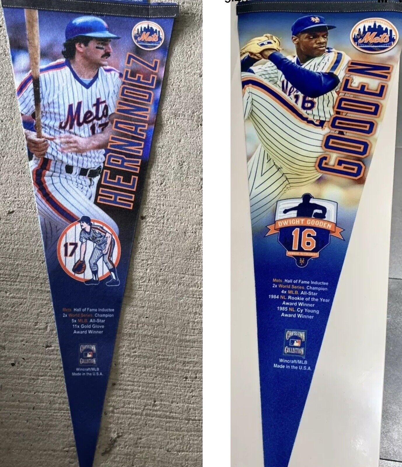 NY METS  KEITH HERNANDEZ & DWIGHT GOODEN PENNANT RETIRED NUMBER BANNER
