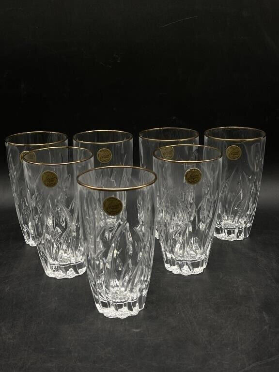 7 Vintage Cristal D’Arques Durand Cassandra Lead Crystal Glasses With Gold Rims