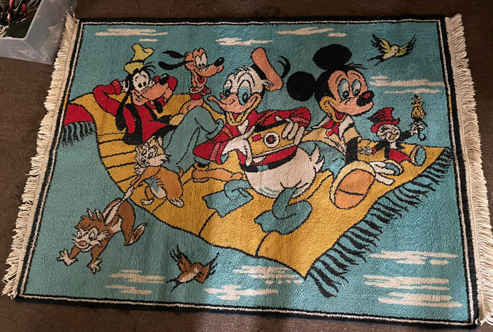 Vintage 1950’s LARGE Walt Disney MICKEY MOUSE DONALD DUCK The MAGIC CARPET Rug