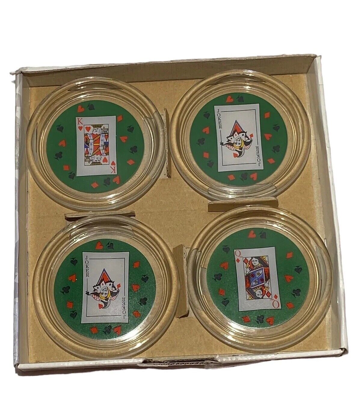 Set Of 4 Luminarc Card Party Playing Card Glass Coasters 4\