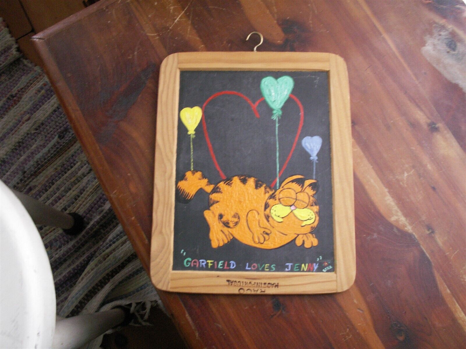 Garfield Loves Jenny vintage painted chalkboard artisit signed Una 