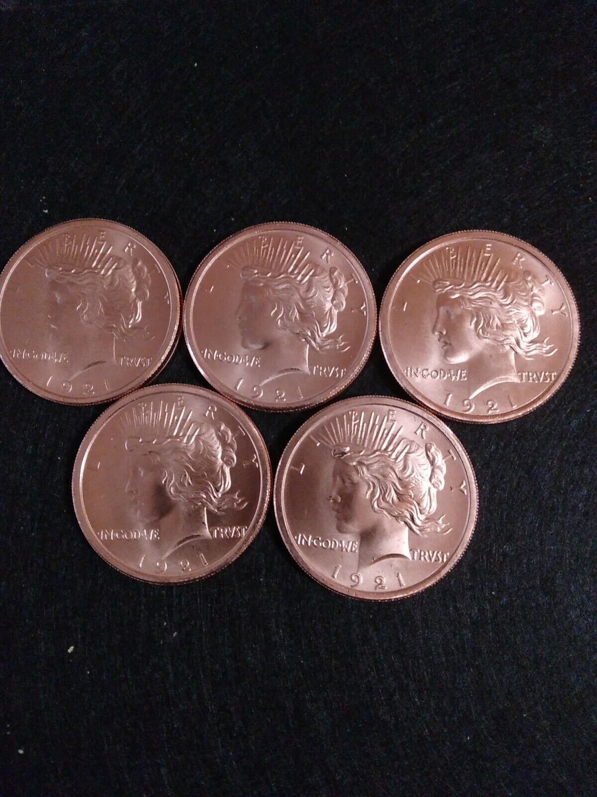 (5) 1921 Peace Dollar 1oz ea .999 Fine Copper Round