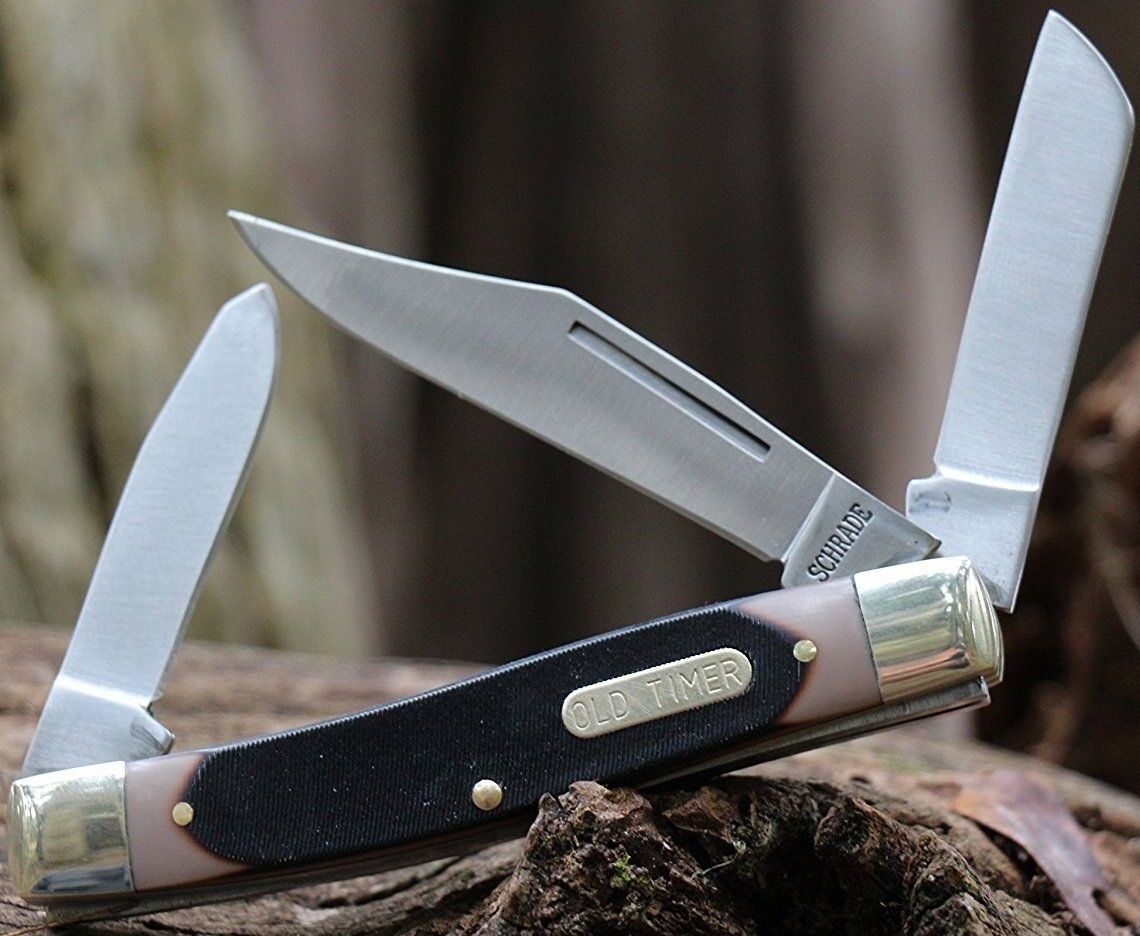 Schrade Senior Old Timer Pocket Knife Stainless Steel Blades Delrin Handle 8OT