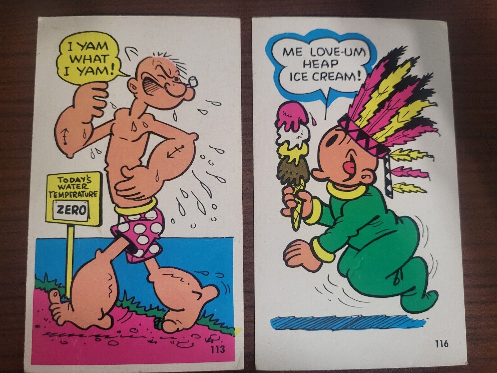 1962 Vintage Popeye Jumbo Trading Cards Dynamic Toy Inc King 2 Card Set 113/116