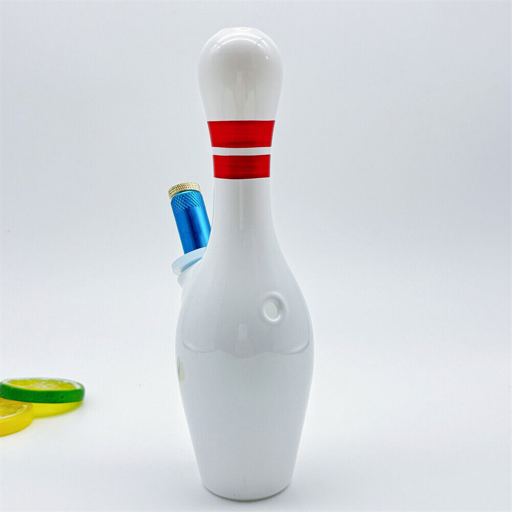 Unique Glass Bong Bowling Bottle White Smoking Water Pipe Hookah W/Carb Hole