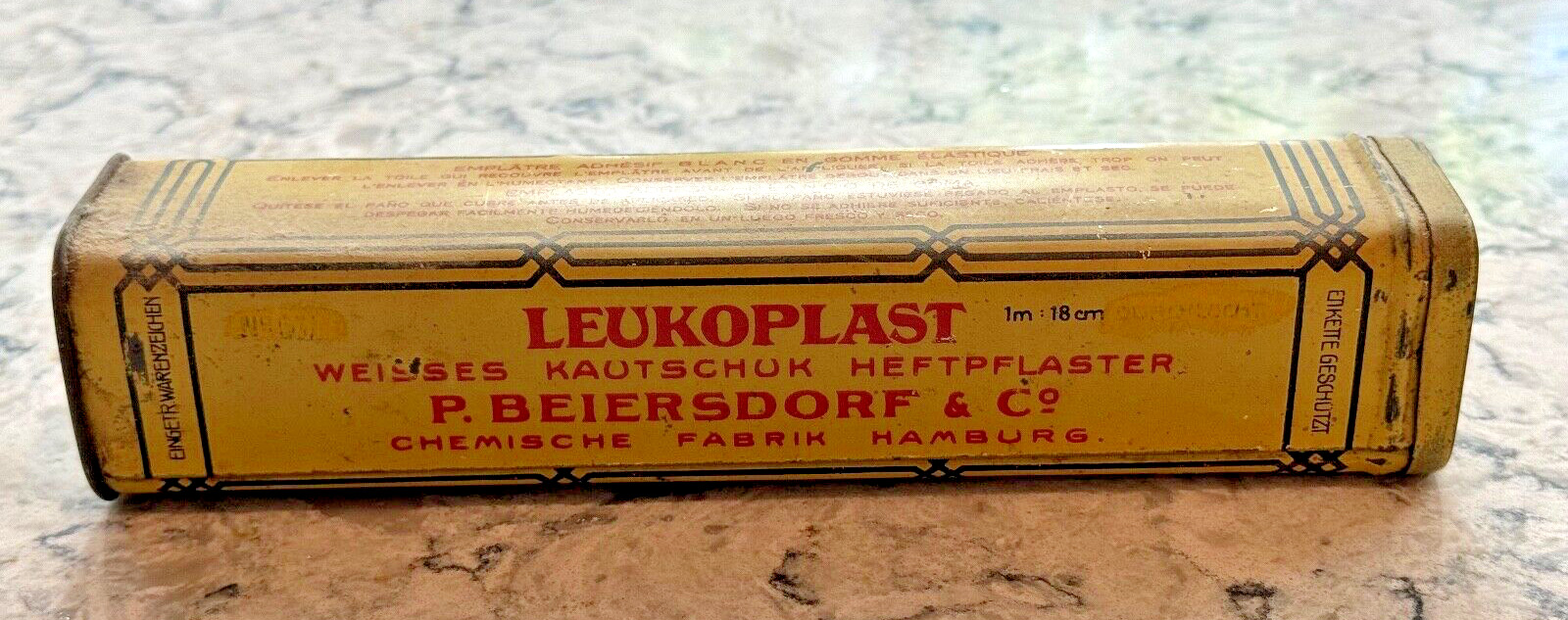 Antique German Leukoplast Plaster Tin P. Beiersdorf & Co. - Hamburg, German Text
