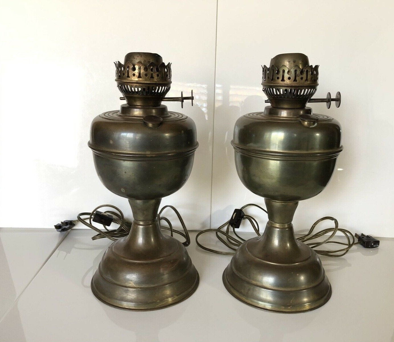 Pair of Vtg Duplex Oil Lamp Converted to an Electric Table Lamps Made in England