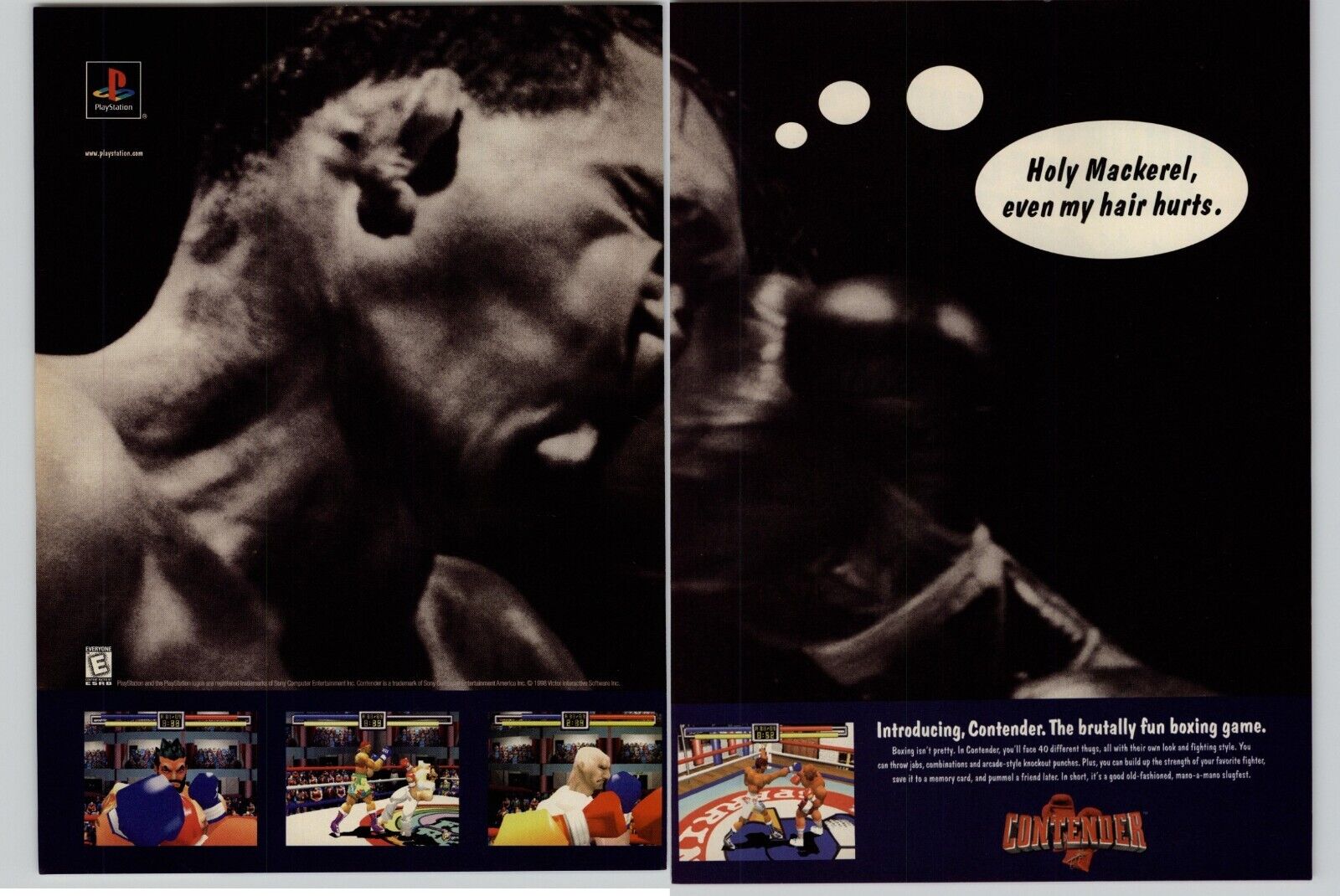 Contender PS1 Playstation 1 Boxing Video Game Art 1998 Vintage Poster Ad Print 