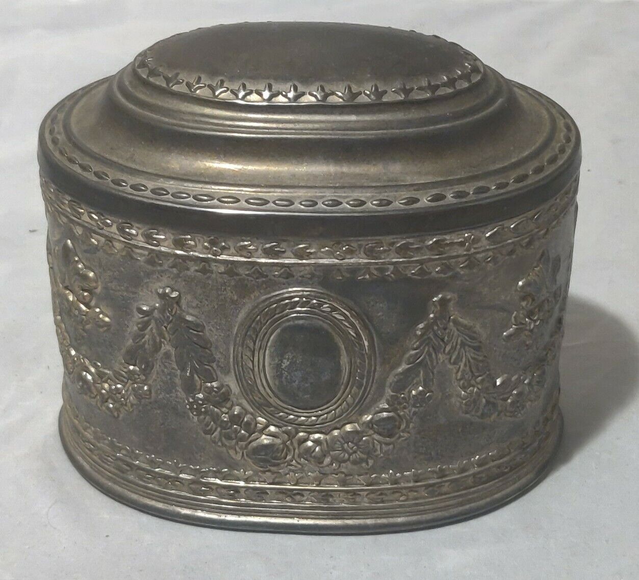 Antique Silver Plated Lidded Oval Jewellery Box Persian Eastern