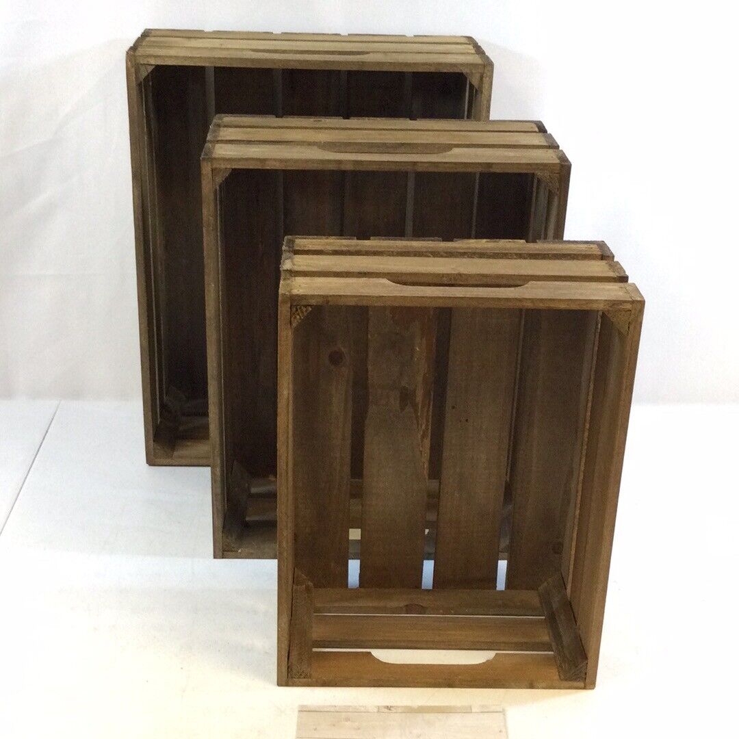 Barnyard Designs FM19C0330 Brown Storage Wood Crates With Handle Set Of 3