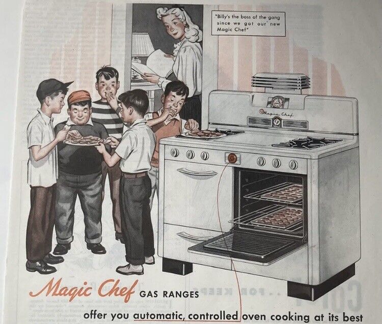 VINTAGE 1947 Magic Chef Print Ad Gas Range With Famous Red Wheel ~ 10x13.5\