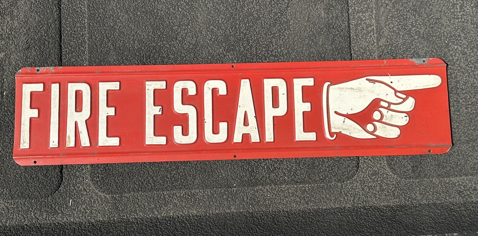 Killer Vintage Red & White Fire Escape Pressed Tin Sign Great Graphics