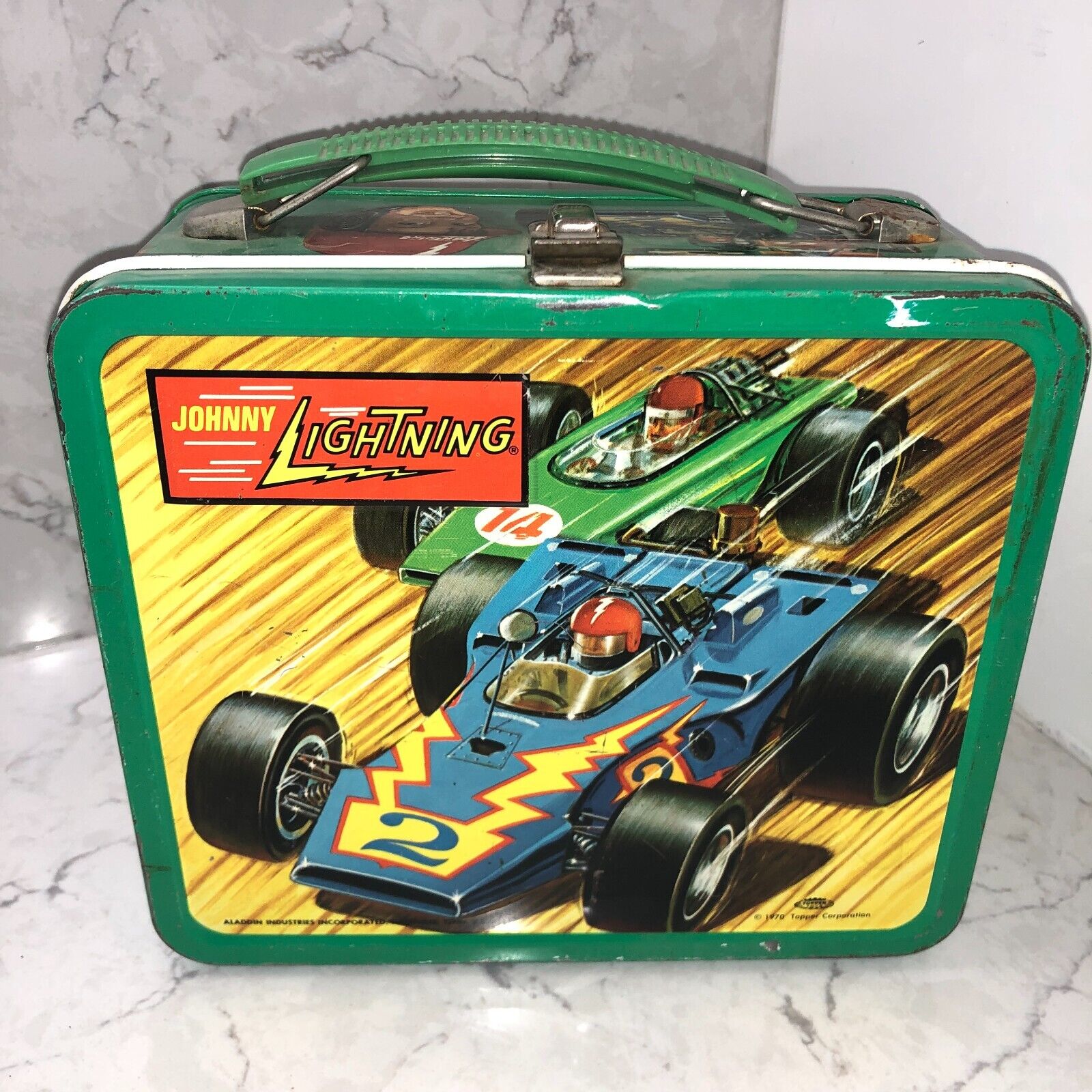 1970 Topper Johnny Lightning Plastic Handle Kids Metal Lunch Box No Thermos