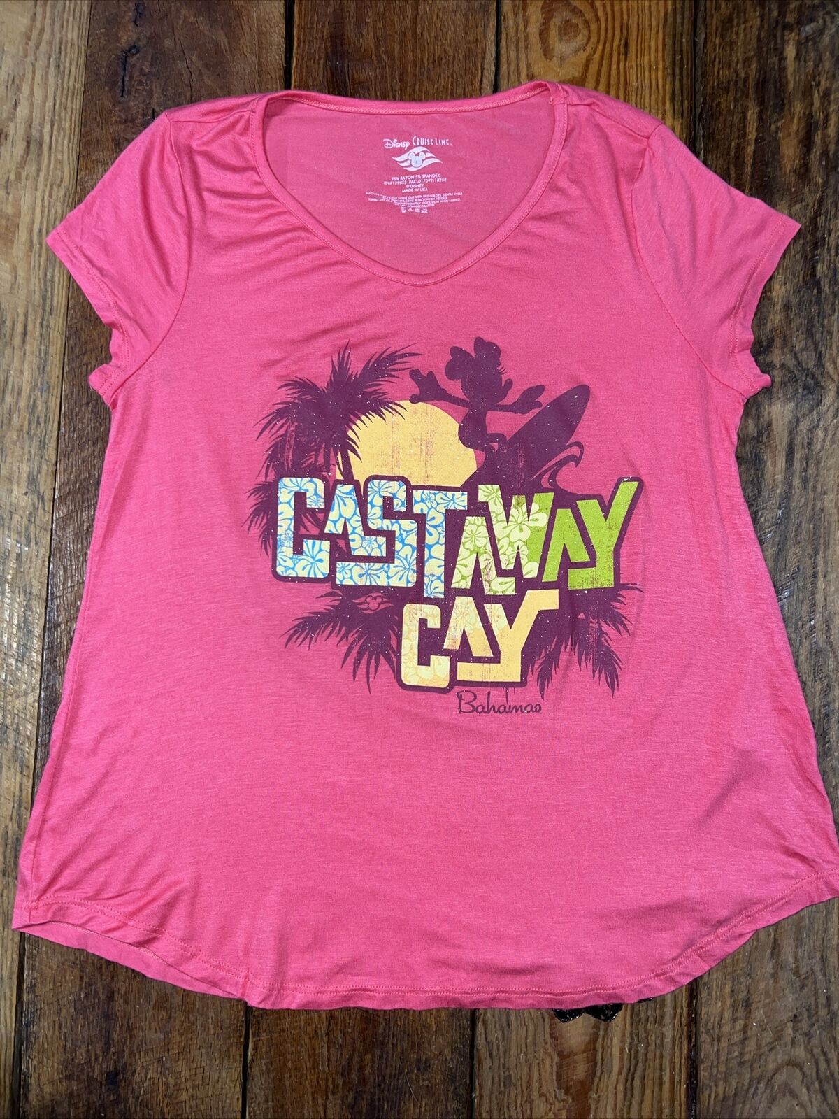(L) Disney\'s CASTAWAY CAY Bahamas Disney Cruise Line Ladies Tee Shirt Flowey NEW