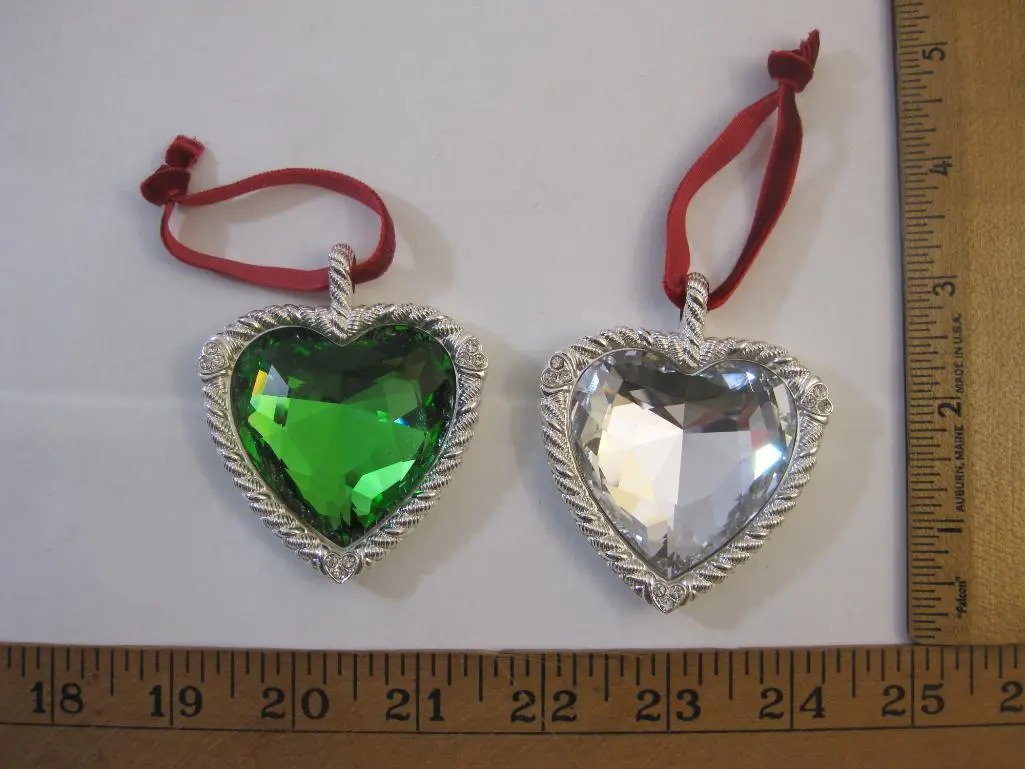 Vintage Judith Ripka Crystal Heart Ornament Green Silver Clear