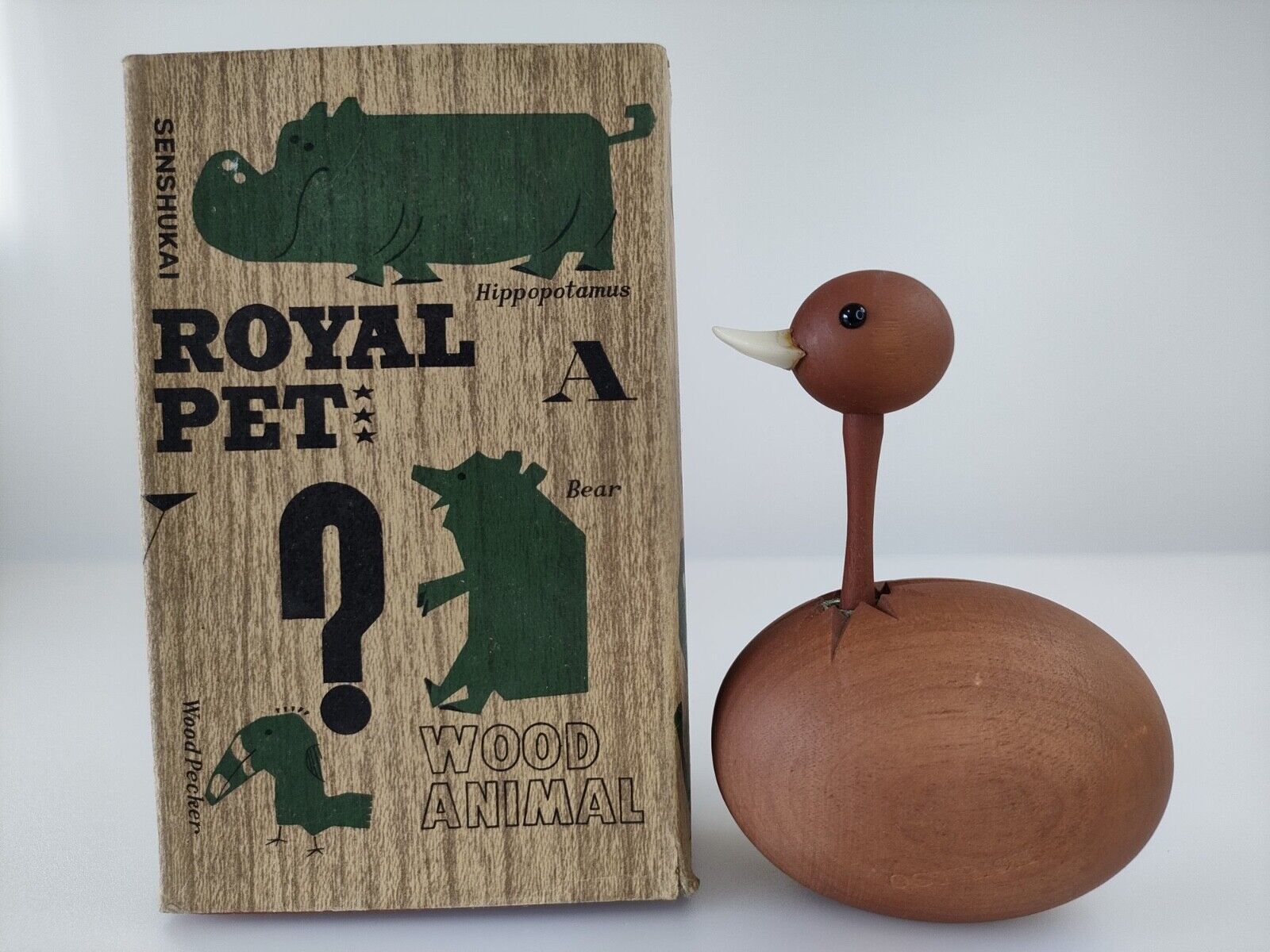 Senshukai Japanese vintage Wooden Animal Figurine Ostrich with Original Box