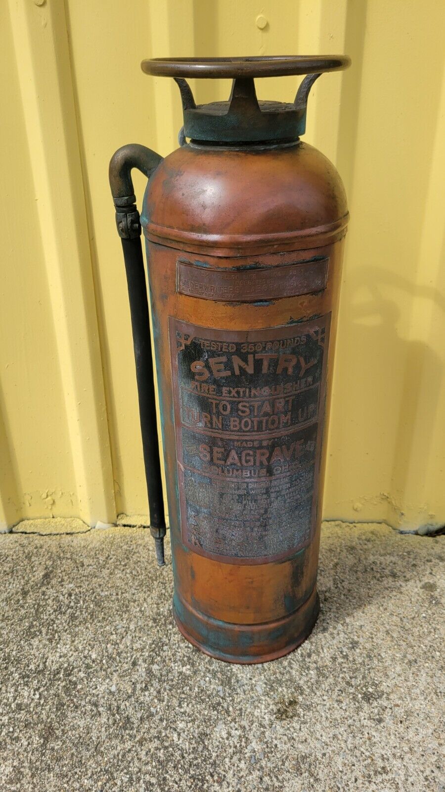 Vintage Sentry Copper And Brass Fire Extinguisher 350 Lb. (EMPTY)