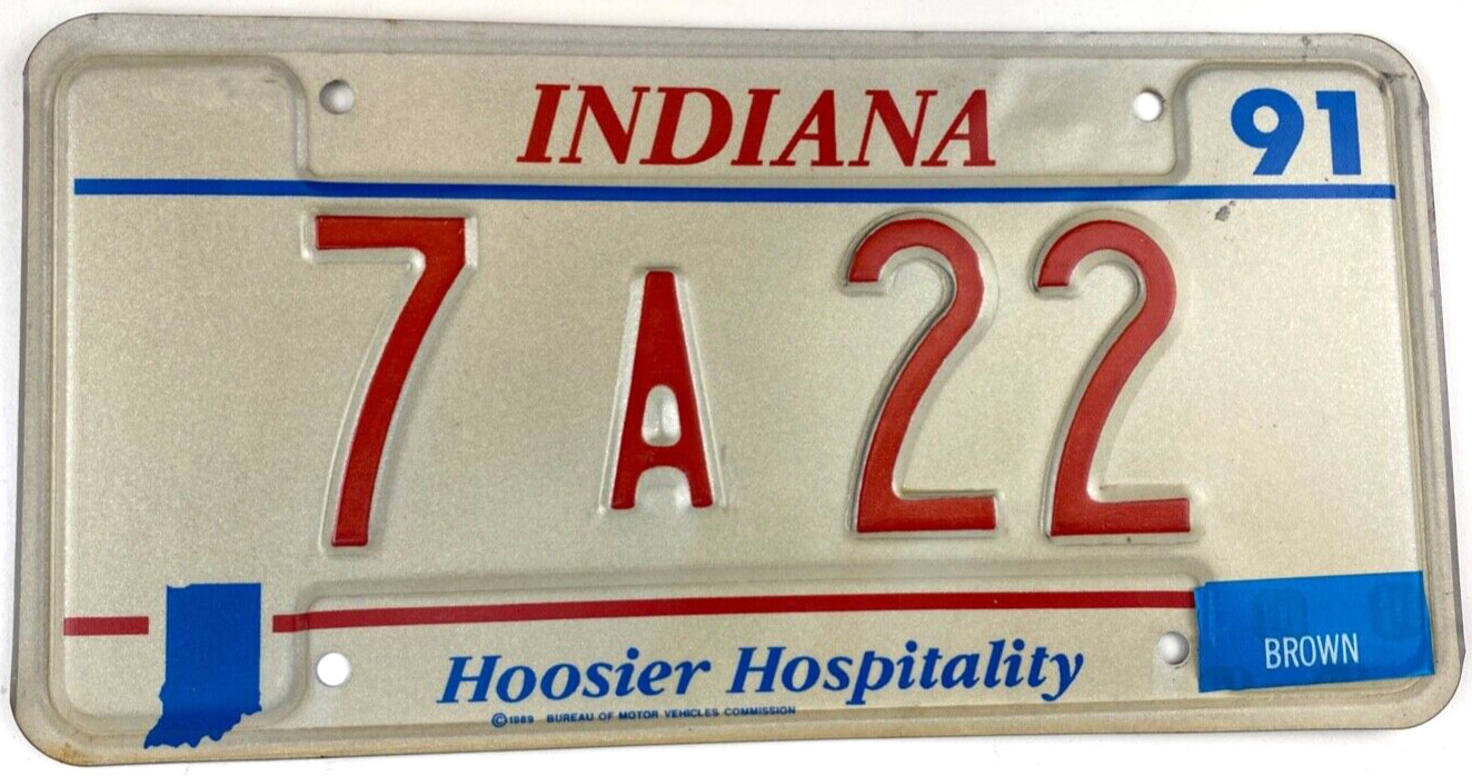 Indiana 1991 Auto License Plate Hoosier Hospitality Brown Co Collector Decor