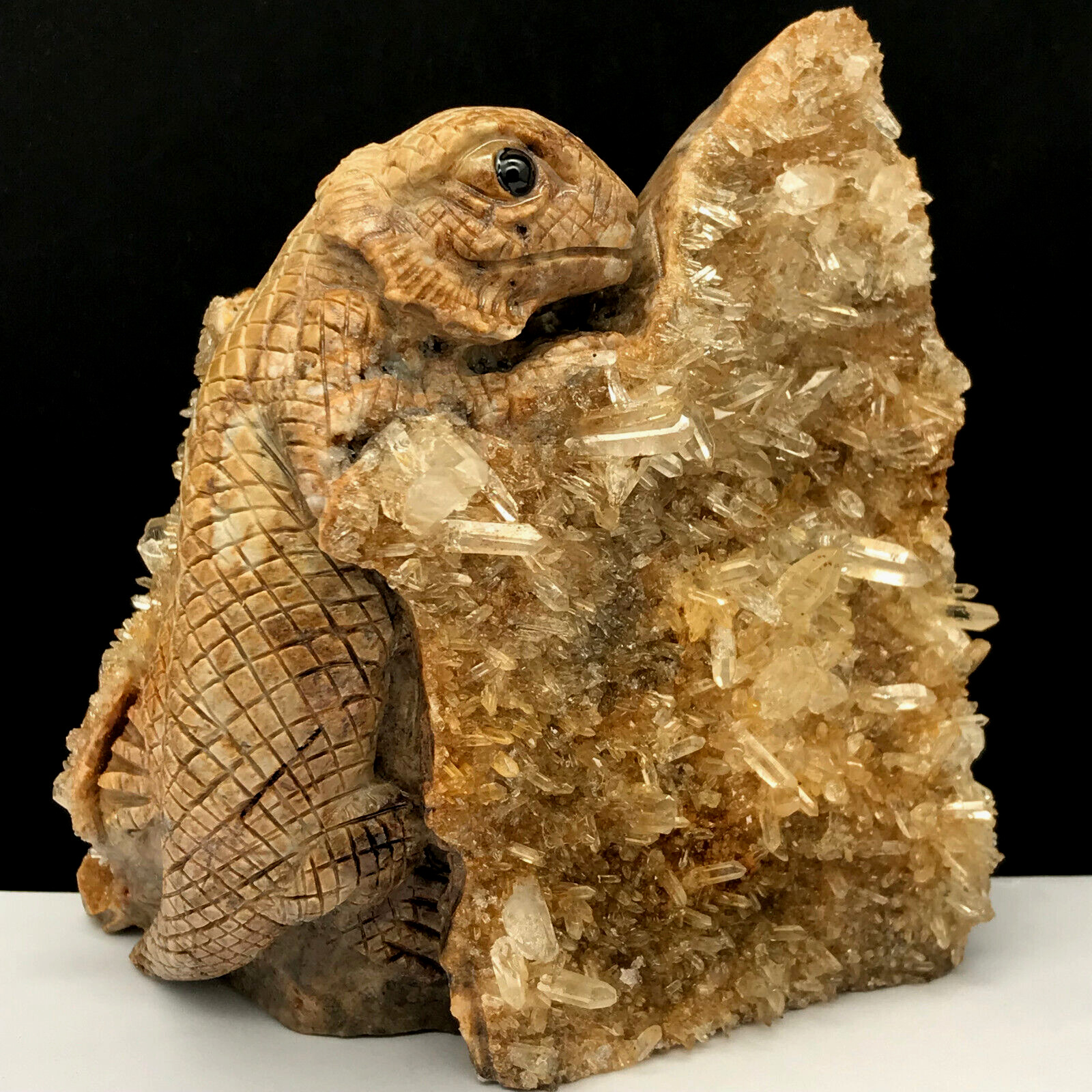 1.46LB Natural quartz crystal cluster mineral specimen.Hand-carved.Lizard.