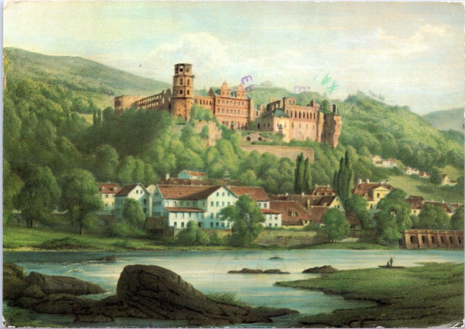 Postcard Germany Heidelberg - View from Hirschgasse by E. Kirchner