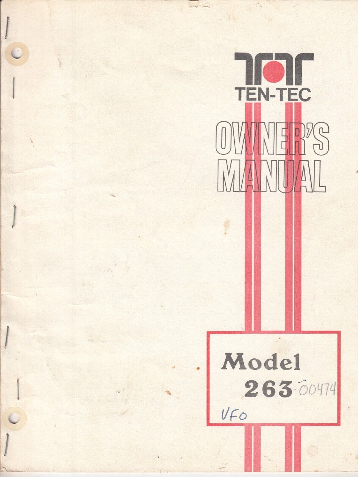Vintage TEN TEC VFO OWNERS MANUAL  MODEL 263