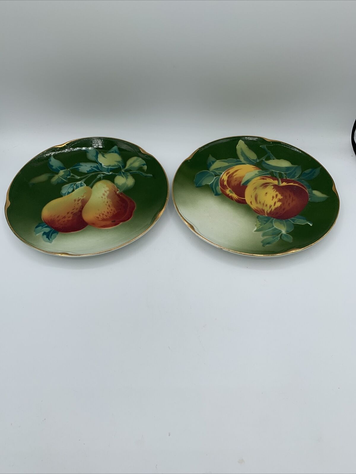 2 Vintage K&G Luneville French Fruit 8.5” Lunch Plates Apples and Pears No Flaws