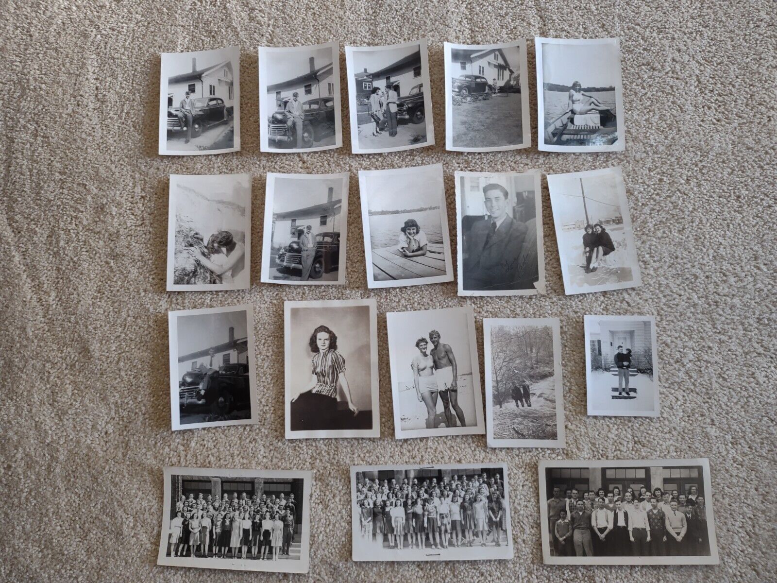 Lot of 43 Vintage Black and White Photos School, Cars, Babies, Family 1940s, 50s