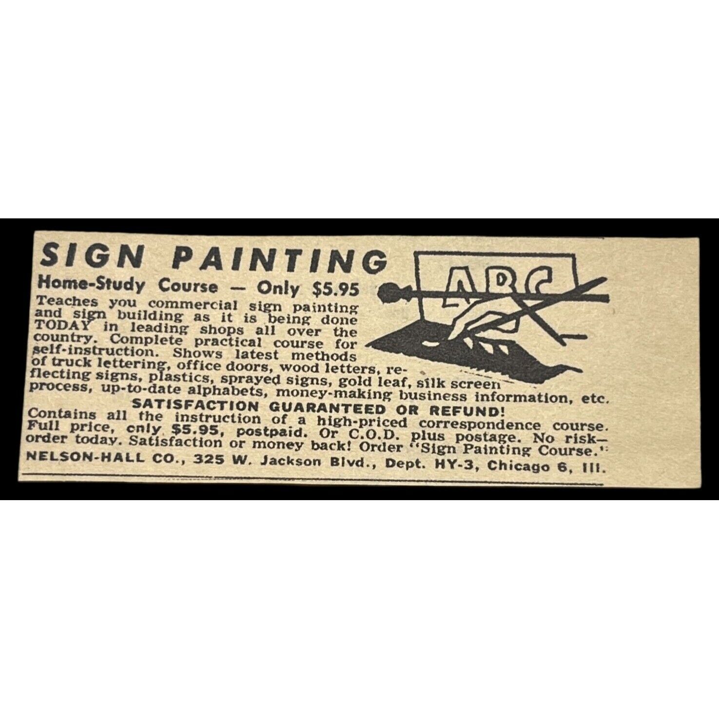 Nelson Hall Sign Painting Mini Print Ad Vintage 1963 DIY Home Course Chicago IL