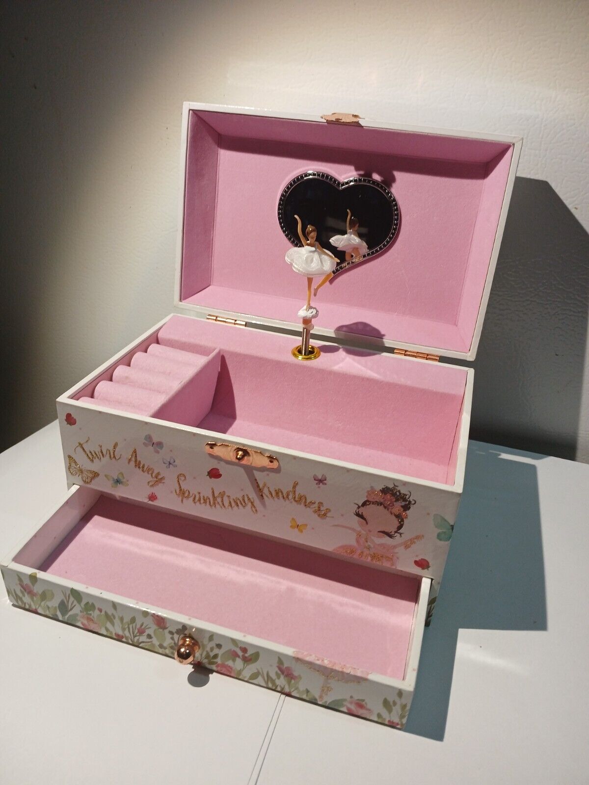 The Memory Bldg Co Girls Wind Up Musical Ballerina Jewelry Storage Box Pink Glit