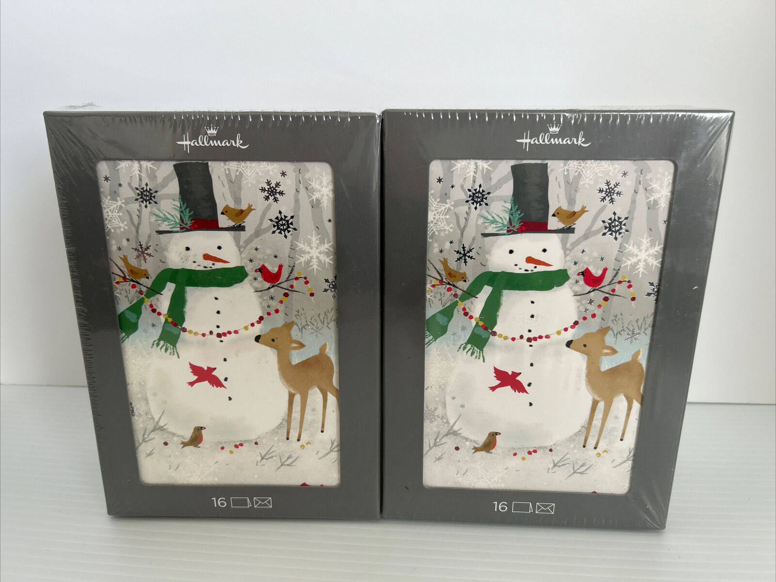 Hallmark Set Of 4 boxes Christmas Cards 16 CT Per Box Snowman with Deer