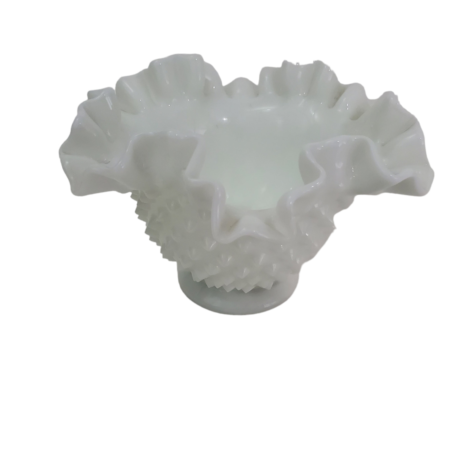Vintage White Hobnail Scalloped Ruffled Crimped Bowl Vase Trinket Dish 6\