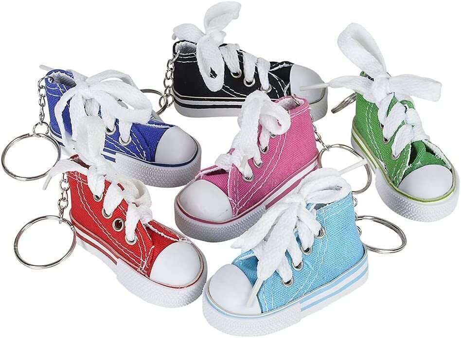 Lot of 12 Canvas Sneaker Tennis Basketball Shoe Keychain Party Prize Favors