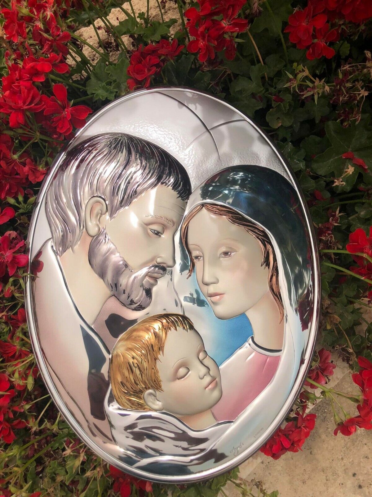 A Big Wonderful Holy Family Icons Made From Pure Silver & Colors In Holy Land
